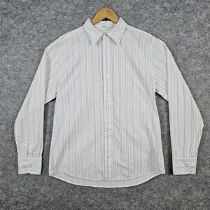 BKE Men's White With Silver & Gold Stripes Size L Athletic Fit Button‎ Up Shirt